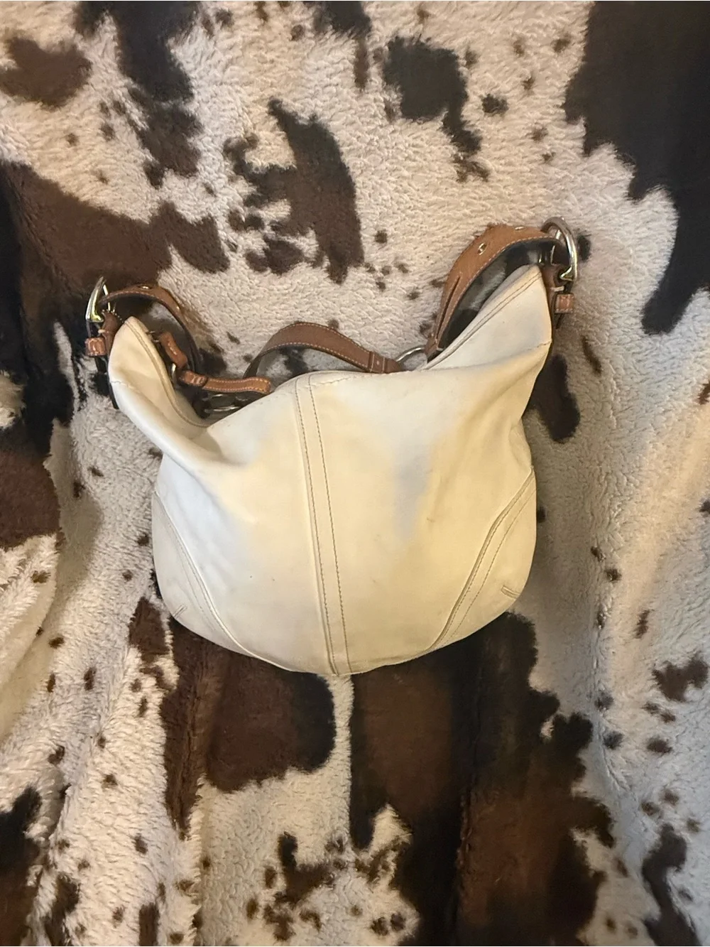 Coach Women’s Cream White Leather Soho Hobo Bag with camel strap Y2K